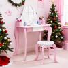 Brrnoo Kids Vanity Set, Princess Makeup Table with 360 Rotating Mirror and Whiteboard, Pink Dressing Table for Girls Bedroom, Sturdy MDF Wood with Safety Anti Tip Device view 2