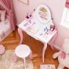 HURRISE Kids Vanity Set, Princess Makeup Table with 360 Degree Rotating Mirror and Whiteboard, 2 Storage Boxes and Anti Tip Device, with Erasable Marker, for Girls Bedroom Playroom Study view 2