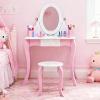 HURRISE Kids Vanity Set, Princess Makeup Table with 360 Degree Rotating Mirror and Whiteboard, 2 Storage Boxes and Anti Tip Device, with Erasable Marker, for Girls Bedroom Playroom Study view 4