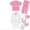 Snacko 7PCS Doctor Nurse Costume Set - Role Play Medical Scrubs With Stethoscope For Halloween Dress Up - Pink/Green/Blue(Pink,130(125-135CM)) view 1