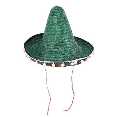 Abaodam Green 40cm Pom Pom Straw Sombrero Hat Mexican Party Decoration Carnival Hat for Fiesta and Costume