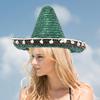 Abaodam Green 40cm Pom Pom Straw Sombrero Hat Mexican Party Decoration Carnival Hat for Fiesta and Costume view 4