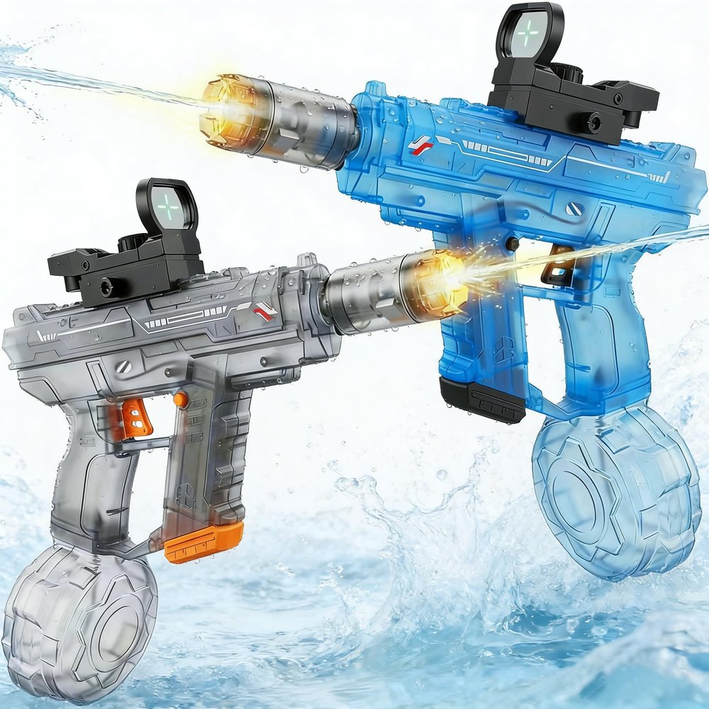 2 Pack Electric Water Guns for Adults Kids Squirt Gun with Lighting Sight Long Range Automatic Water Gun Electric Squirt Blaster Watergun Summer Pool Beach Party Outdoor Water Toys for Kids