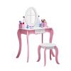 YUYTE Kids Vanity Set, Wooden Princess Vanity with 360 Rotating Mirror and Whiteboard, 2 Small Boxes and Central Drawer, Safety Anti Tip Device, with Erasable Marker, for Girls Bedroom view 1