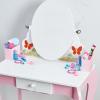 YUYTE Kids Vanity Set, Wooden Princess Vanity with 360 Rotating Mirror and Whiteboard, 2 Small Boxes and Central Drawer, Safety Anti Tip Device, with Erasable Marker, for Girls Bedroom view 4