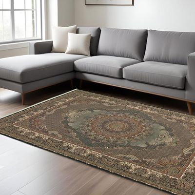 HomeRoots 574530 10 x 13 ft. Medallion Traditional Rectangle Area Rug with Fringe Blue & Red