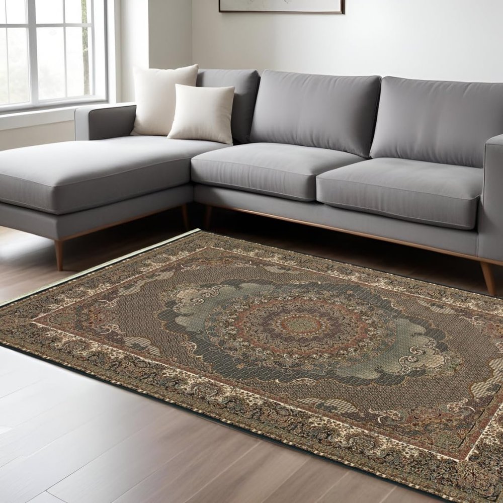 HomeRoots 574530 10 x 13 ft. Medallion Traditional Rectangle Area Rug with Fringe Blue & Red