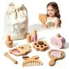 Brownroot Wooden Pretend Makeup Kit for Little Girls, Mess-Free Fake Makeup Toy Set with Animal Shaped Cosmetics, Mirror & Canvas Storage Bag, Toddler Princess Vanity Accessories Gift for Ages 3+ view 1