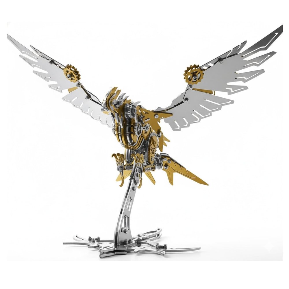 3D Metal Puzzles for Adults Eagle, 279PCS Stainless Steel DIY Mechanical Metal Model Kits, No Glue Assembly with Movable Joints, Challenging Metal Building Kit Desk Decor Gift(Golden Eagle)