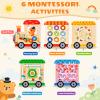 BROWNROOT Wooden Train Busy Board, Montessori Sensory Activity Wall Toy, 6-in-1 Toddler Travel Playset for Fine Motor Skills, Early Educational & Learning Gift for Boys Girls Ages 3-6 view 2