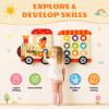 BROWNROOT Wooden Train Busy Board, Montessori Sensory Activity Wall Toy, 6-in-1 Toddler Travel Playset for Fine Motor Skills, Early Educational & Learning Gift for Boys Girls Ages 3-6 view 3