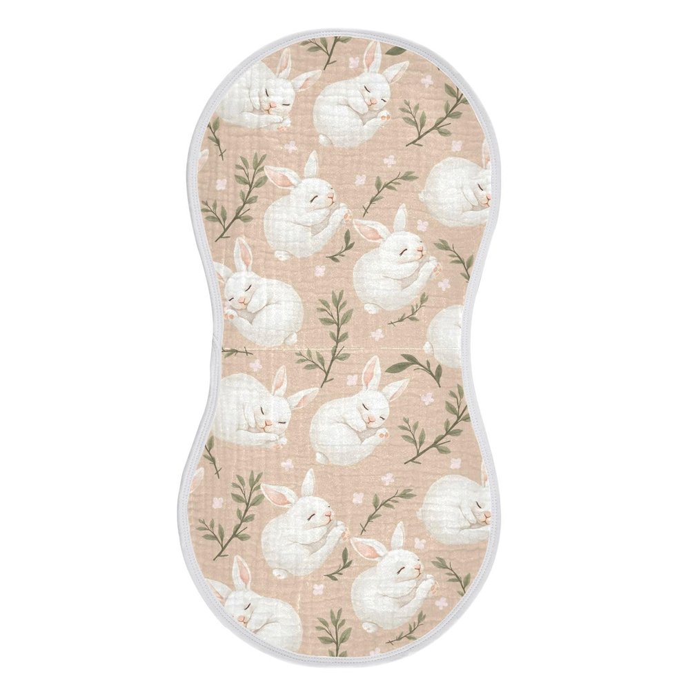ALAZA Muslin Burp Cloths White Rabbit Leaves Cotton Burping Cloth for Baby Boys Girls Soft Absorbent Newborn Burp Rags Bibs Spit Up Rag 22"x11",1 Pack