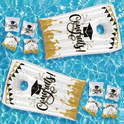 Hungdao 2 Sets Graduation Pool Cornhole Inflatable Bean Bag Toss Game with 8 Bean Bags Inflatable Floating Beanbag Throwing Game for Pool Graduation Party