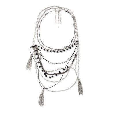 Bohemian Multi Strand Rope Tassel Pendant Multi-Layer Necklace Sweater Chain For Women,silvery,57+7cm