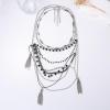 Bohemian Multi Strand Rope Tassel Pendant Multi-Layer Necklace Sweater Chain For Women,silvery,57+7cm view 2
