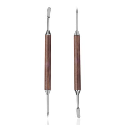 2pcs Latte Art Pen, Stainless Steel Coffee Drawing Tool with Wooden Handle Double-Ended Coffee Carving Needle Cinnamon Pen Barista Accessories for Home & Cafe Use (Dark Brown)