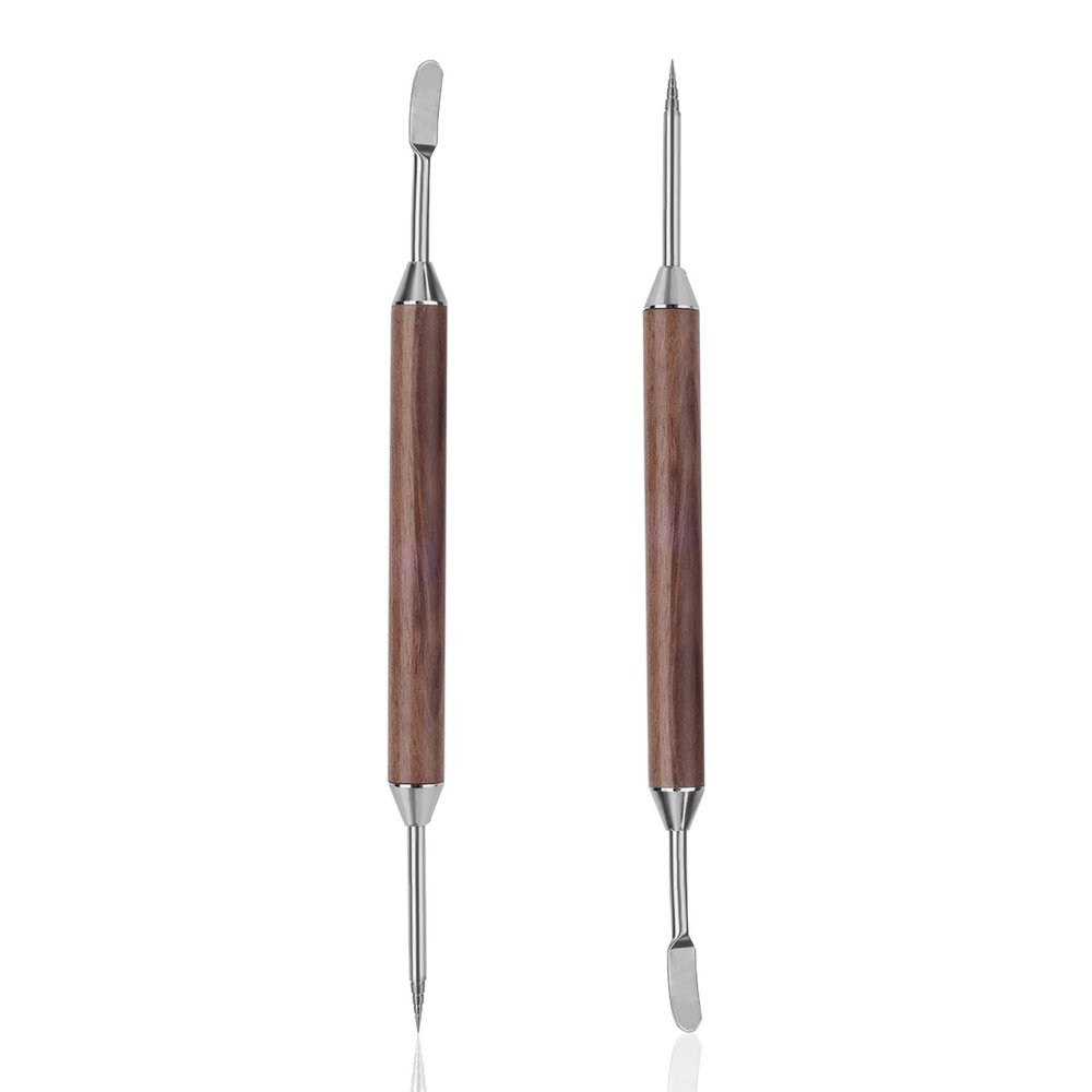 2pcs Latte Art Pen, Stainless Steel Coffee Drawing Tool with Wooden Handle Double-Ended Coffee Carving Needle Cinnamon Pen Barista Accessories for Home & Cafe Use (Dark Brown)