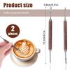 2pcs Latte Art Pen, Stainless Steel Coffee Drawing Tool with Wooden Handle Double-Ended Coffee Carving Needle Cinnamon Pen Barista Accessories for Home & Cafe Use (Dark Brown) view 2