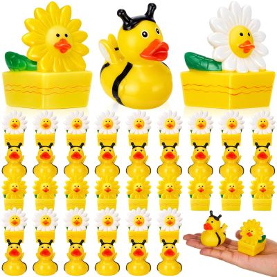 48 Pcs DEEKIN Summer Bee Daisy Rubber Ducks Bulk 2 Inches Honeybee Daisy Party Favors for Dashboard Decorations Hide Cruise Ships Spring Gift Bag Fillings Bee Party Supplies