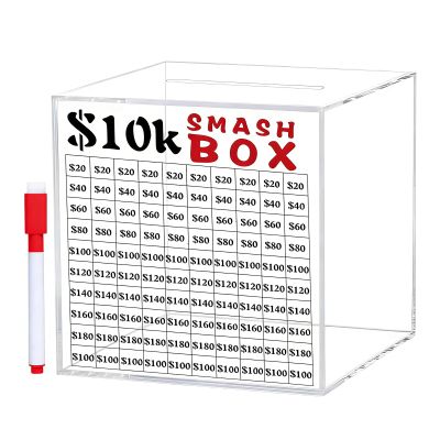 10k Smash Box - Large Unbreakable Acrylic Clear Jar, Large Piggy Bank | Savings Challenge Box for Kids Company Offices Study Bedroom Living Room Birthday Christmas Special Occasions Thanksgiving
