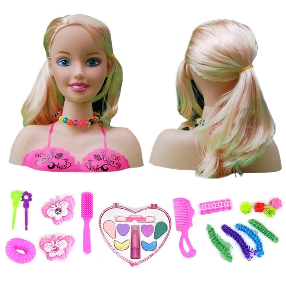 DAN&DRE Makeup Pretend Playset for Children 17Pcs Hairdressing Styling Head Doll Makeup Toy Educational Toy Gift for Kids Girls (C)