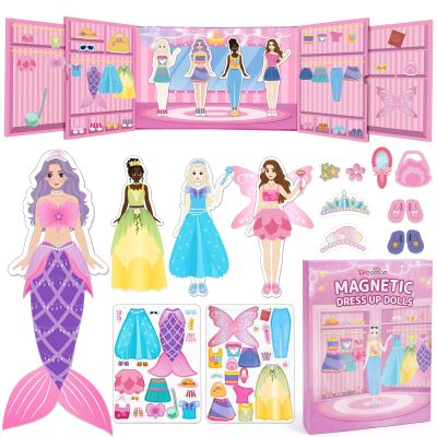 Dreamon Magnetic Dress Up Dolls for Girls, 42PCS Princess Mermaid Fairy Ballerina Papper Dolls Dress Up Games Kit, Travel Game Airplane Activities Toys Birthday Gifts for Toddler Girls Ages 3 4 5 6 7