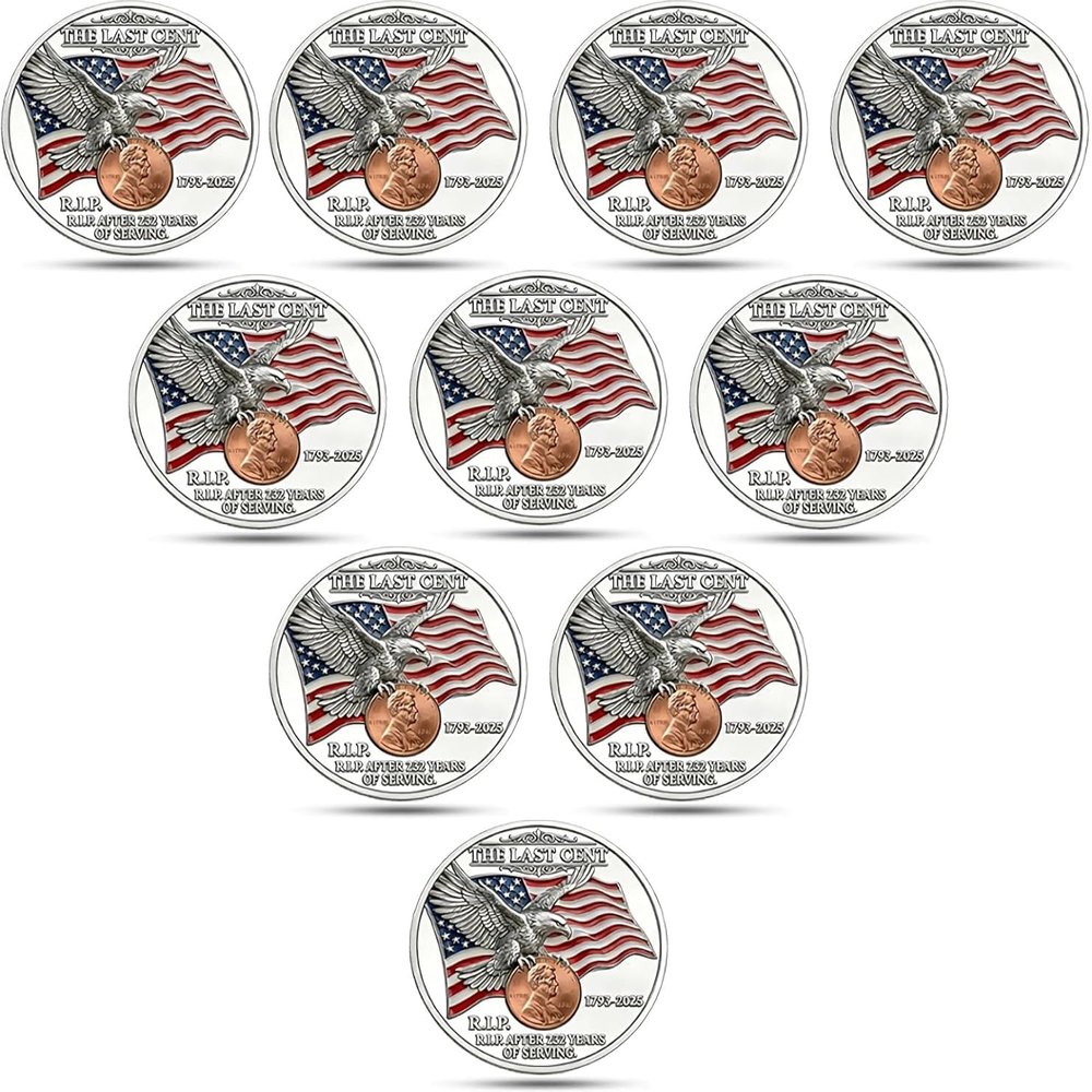 1793-2025 The Last Cent Commemorative Coin, The Last Penny Coin, The Final Cent Tribute Coin, Last Minted Commemorative Penny,Coins for Collectors, Uncirculated Pennies Challenge Coins (10Pcs)