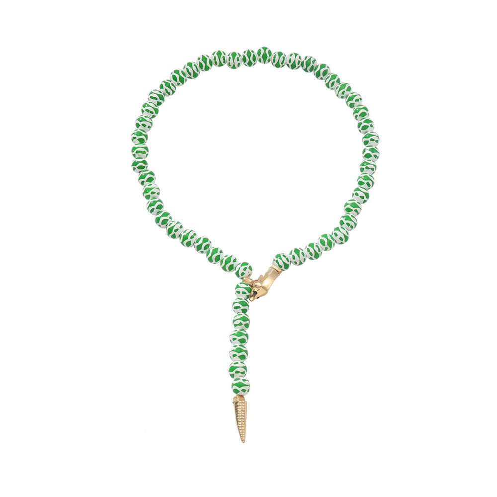 Bohemian Handmade Beaded Geometric Animal Necklace,green,61cm+pendant 12.5cm