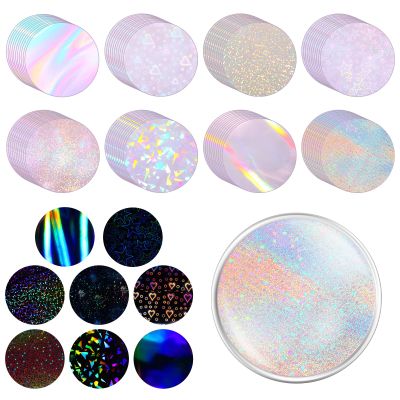 70mm Badge Protective Film, 200 Pcs 8 Style Holographic Sticker Paper Button Pin Maker Glitter Badge Film Cover Supplies for 2.25 Inch/58mm Button Maker Machine