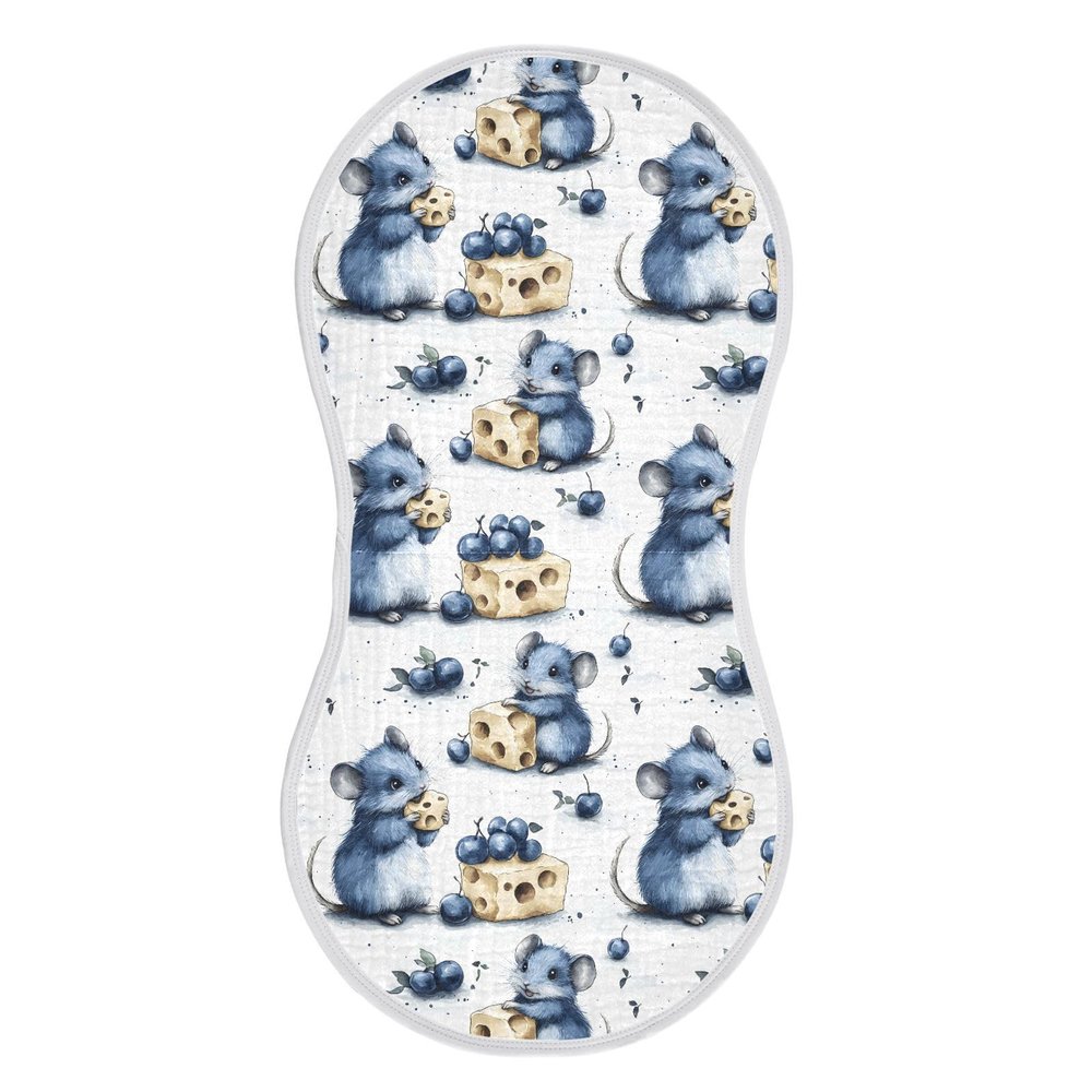 ALAZA Muslin Burp Cloths Cartoon Mouse Cheese Berry Cotton Burping Cloth for Baby Boys Girls Soft Absorbent Newborn Burp Rags Bibs Spit Up Rag 22"x11",1 Pack