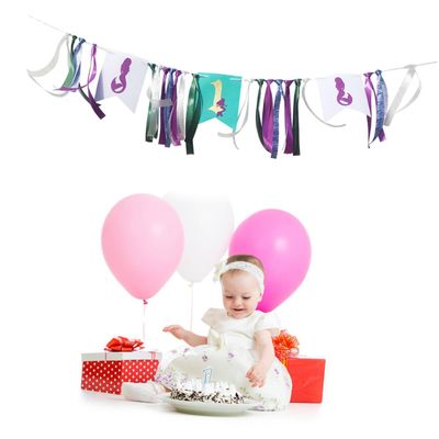 TOBBOMEY Mermaid Highchair Banner 1st Birthday Ribbon Garland for Girl Party Decoration First Year Celebration