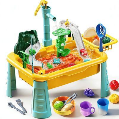 KIZONLY Water Play Table Toy for Toddlers 1-3 4-8 Years Old, Kitchen Sink with Pump and Flowing Water, Fishing Games Outside Sensory Gift Toys for Kids 2 3 4 5 6 7 8 Boys Girls