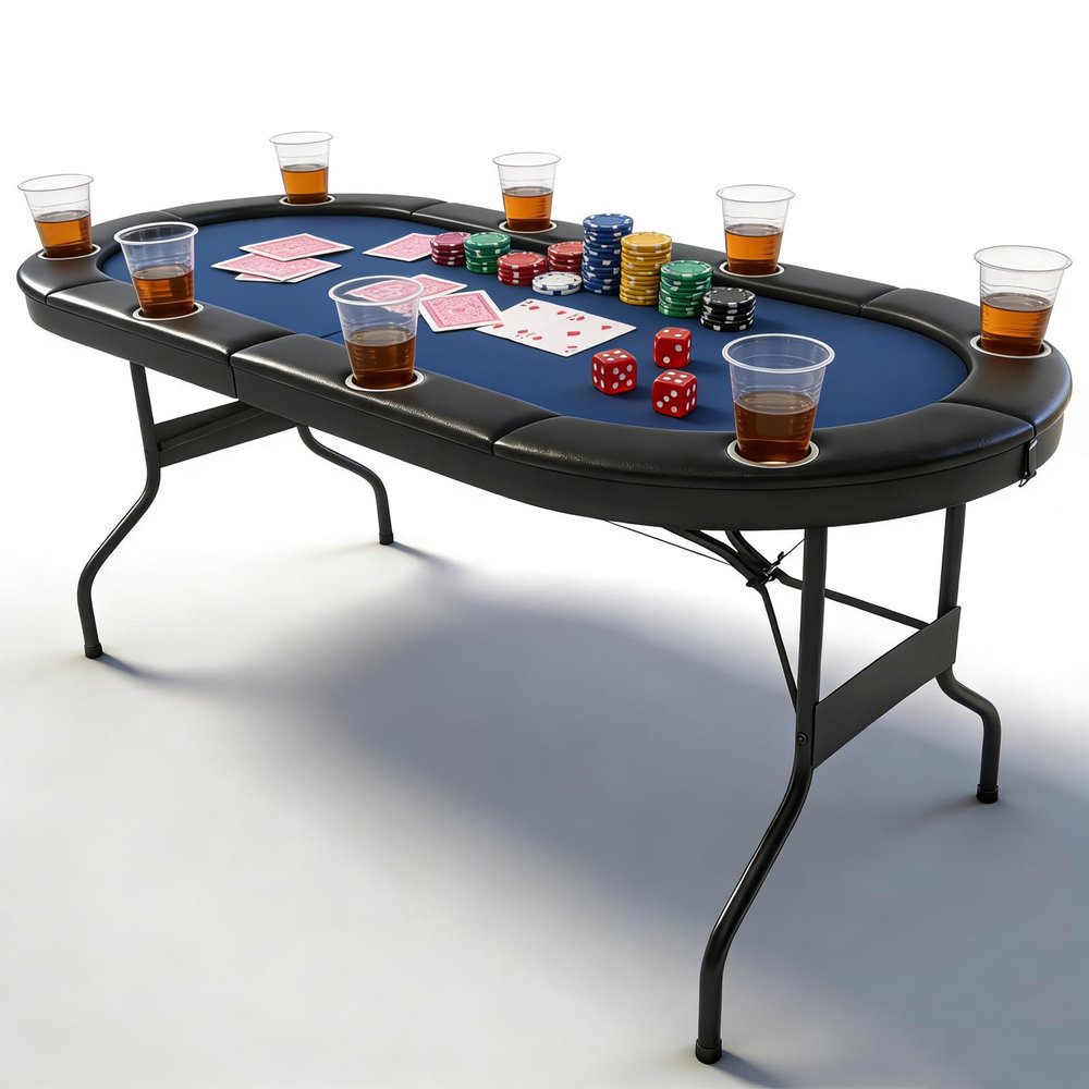 Jacgood 72 Foldable Poker Table for 8 Players  Texas Holdem & Blackjack Game Table with Padded Rails, Cup Holders & Chip Tray  Portable Casino-Style Folding Card Table