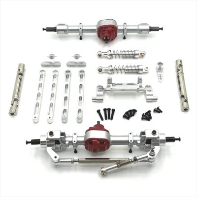 10PCS Metal Upgrade Kit, Front and Rear Axle Assemblies with Adjustable Shock Absorbers and Pull Rods for MN Model MN82 LC79 MN78 RC Cars (Red Black Silver) (Silver)