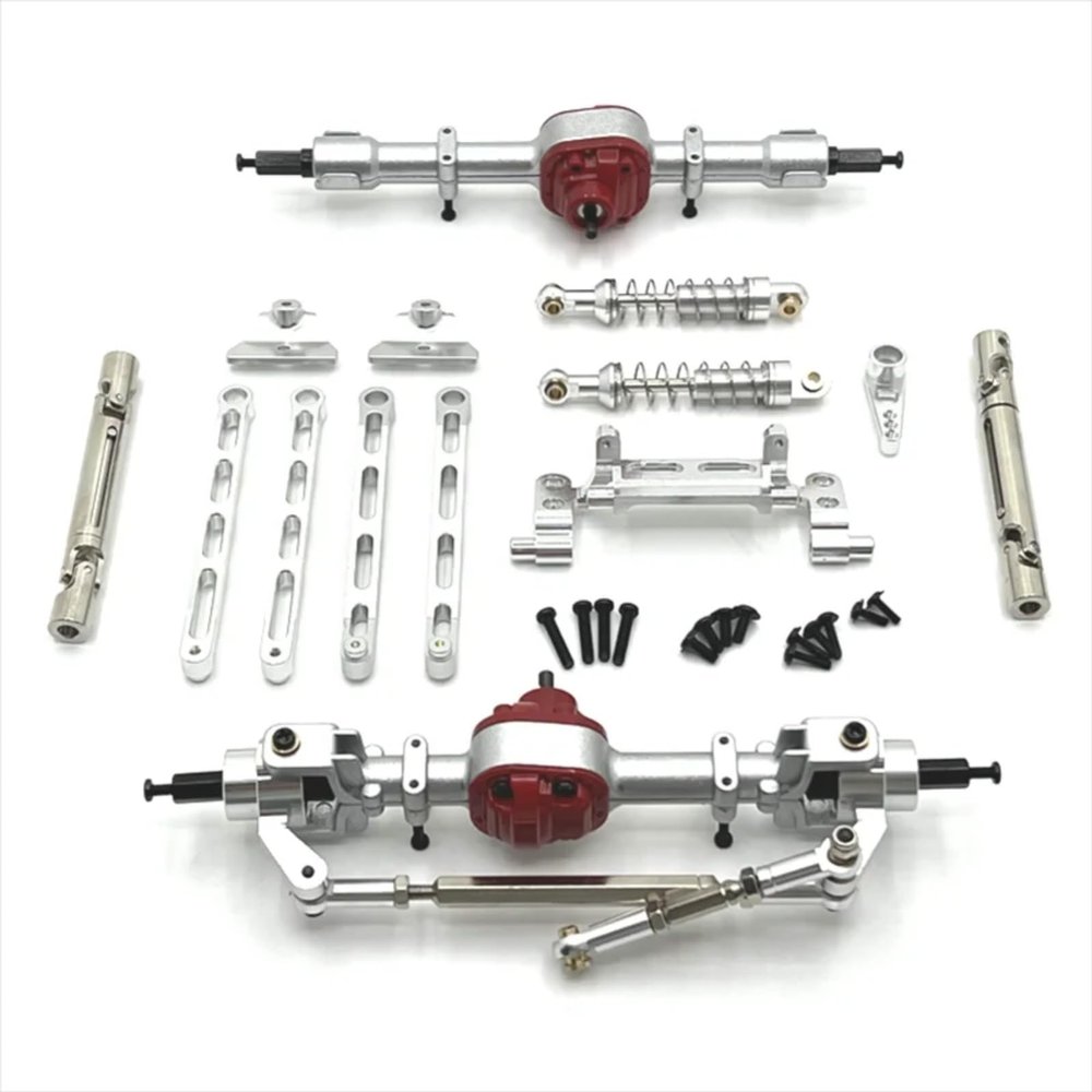 10PCS Metal Upgrade Kit, Front and Rear Axle Assemblies with Adjustable Shock Absorbers and Pull Rods for MN Model MN82 LC79 MN78 RC Cars (Red Black Silver) (Silver)