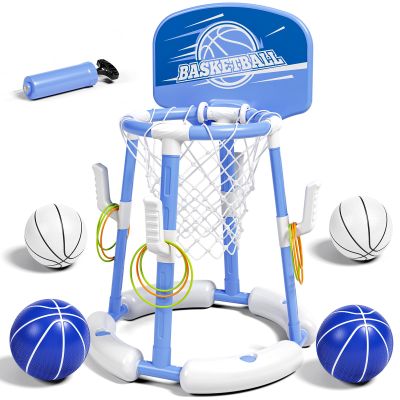 2 in 1 Pool Basketball Hoop with Backboard & Ring Toss Game,Floating Pool Toys with 4 Balls 8 Rings&Pump Summer Water Basketball Indoor Outdoor Toy Gifts Family Party for Kids Age 3-5 4-8 8-12& Adult