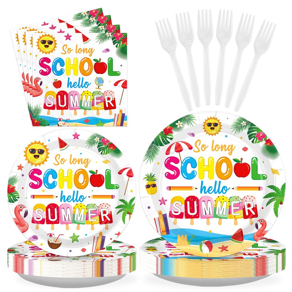 Greencian 96Pcs So Long School Hello Summer Party Decorations Serves 24