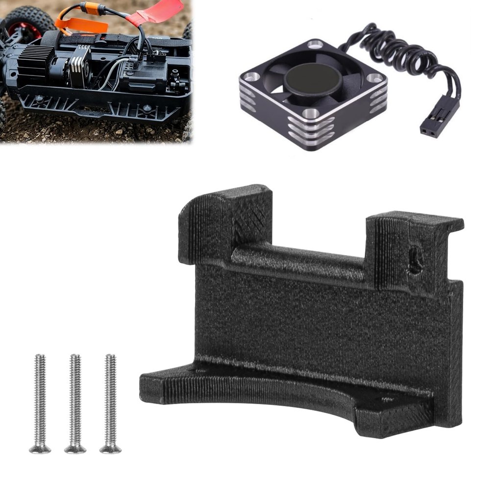 30mm Fan Mount Compatible with Arrma Mojave Grom BLX | RC Car Overheating Prevention Accessory with sh Black Silver Fan (Includ SH Fan)