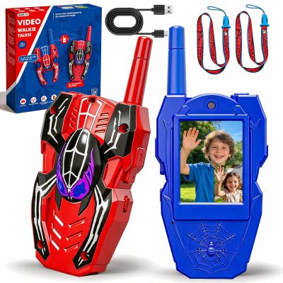 Kids Video Walkie Talkies with Camera, 2 Pack Spider Walkie Talkie for Kids with Video Chat, Photo, Voice Changer, 1000FT Long Range Rechargeable Two Way Radio Toy for Boys Girls Outdoor Camping