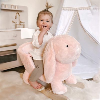 Soft Plush Rocking Horse Toy with Gentle Rocking Motion, Smooth Fabric Surface and Sturdy Wooden Base for Indoor Play