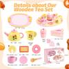 Tea Party Set Wooden Tea Sets for Toddlers 3-5 Play Food Pretend Play Toys Kids Tea Set for Girls 6-8 Birthday Gift Wooden Tea Party Set for Little Girls 3 4 5 6 Years Old Outdoor Tea Time Game view 2