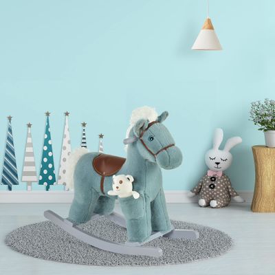 lafengyan Plush Rocking Horse with Wooden Rocker Base for Gentle Back-and-Forth Motion and Comfortable Seating Experience