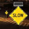 24 Inch Solar Powered LED Flashing Slow Warning Sign Metal Safety Warning Sign with Accessories, Slow Crosswalk Sign, Reflective Aluminum view 1