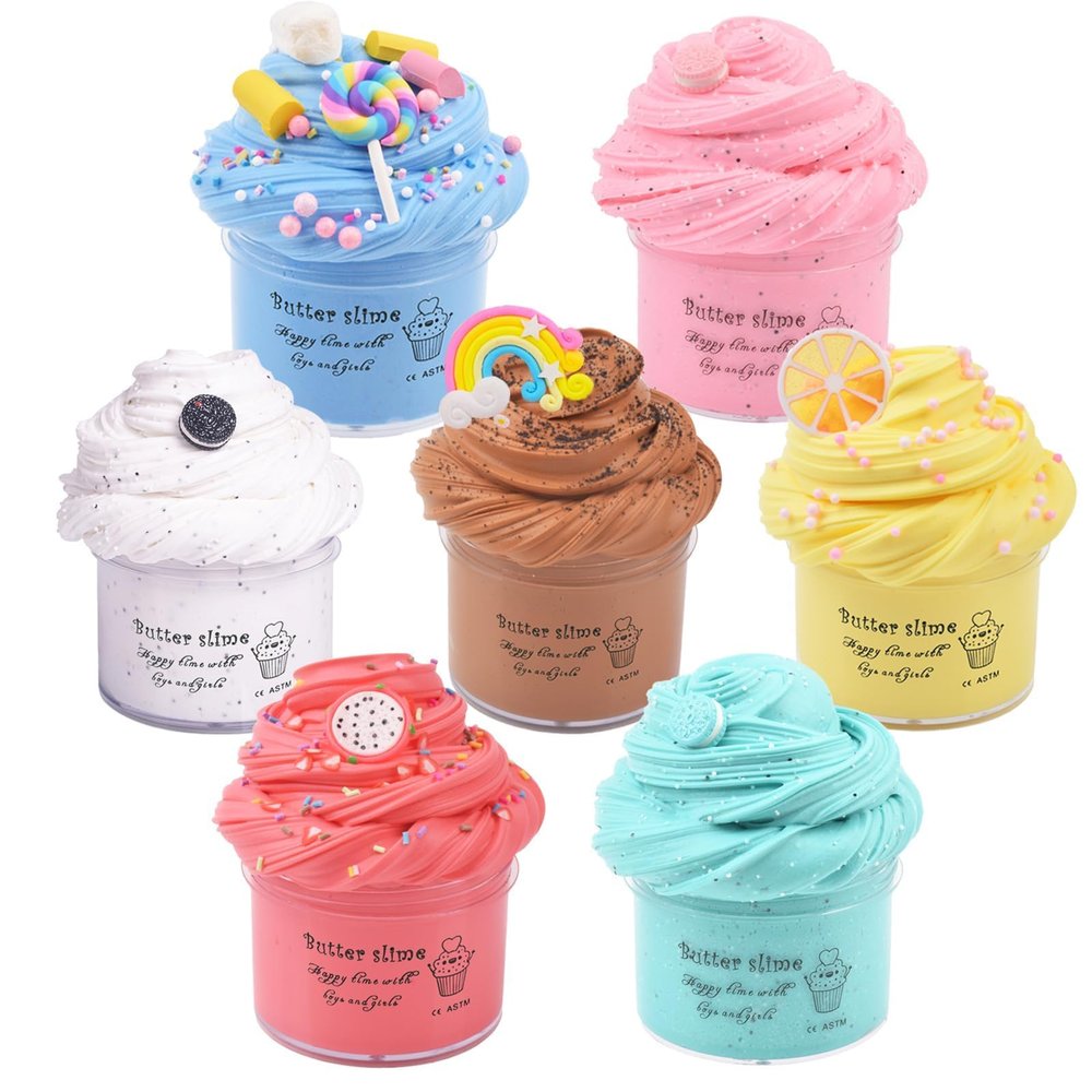 7 Pack Butter Slime Kit, Soft and Non-Sticky Sludge Toy, for Girls Boys Party Favor, Birthday Gifts, Stress Relief Toy