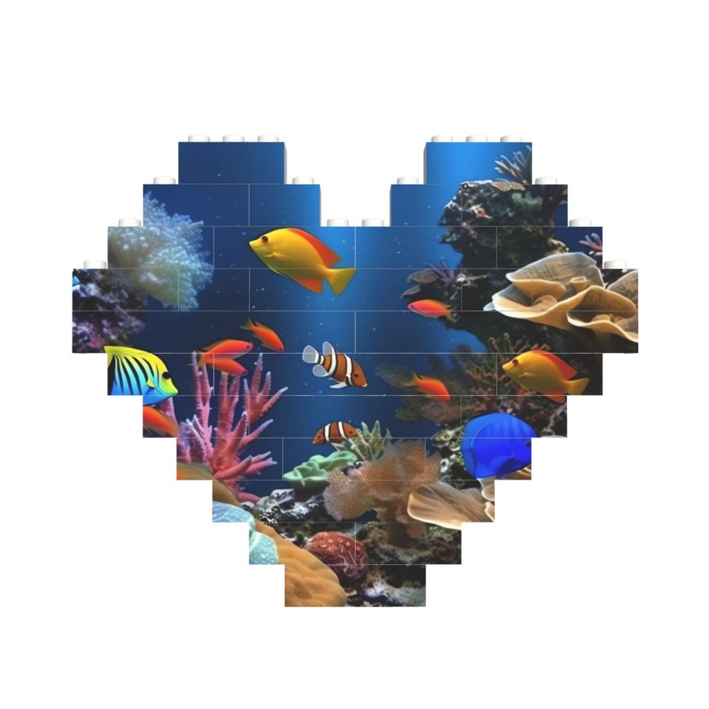 NBSKSDLK Personalized Photo Building Blocks Puzzles - Heart Shaped Custom Bricks Puzzle with Marine Life Picture - DIY Romantic Home Decor Valentines Day Gifts for Lovers, Couples