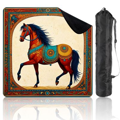 31.5" x 31.5" Mahjong Mat for Table with Carrying Bag Ornate Red Horse Blue Gold Decorative Stylized Non-Slip Noise-Reducing Game Mat Mahjong Accessories for American Mahjong Enthusiasts