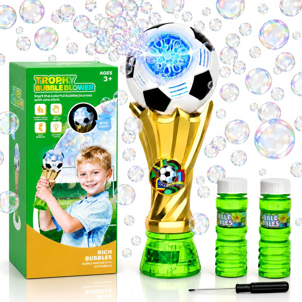 Bubble Wands for Kids - Light up Bubble Wands with 2 Solutions, Outdoor Toys for Kids Ages 3-5 4-8, Soccer Toys for Boys, Birthday Party Gift for 3 4 5 6 7 8 Years Old Boys and Girls