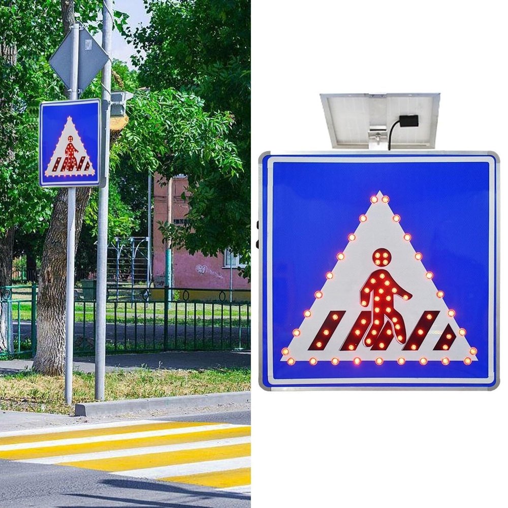 ZIJINGM Solar LED Flashing Crosswalk Lights and Accessories, Traffic Safety Crosswalk Signs - Aluminum, Reflective