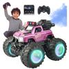 BEZGAR 1:18 Scale Remote Control Monster Truck, 4WD Monster Truck Toys with Music, Mist Spray & LED Light, 360 Stunt Spins RC Truck Toys for Boys 4 5 6 7 8 9 Years Old(Purple) view 1