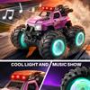 BEZGAR 1:18 Scale Remote Control Monster Truck, 4WD Monster Truck Toys with Music, Mist Spray & LED Light, 360 Stunt Spins RC Truck Toys for Boys 4 5 6 7 8 9 Years Old(Purple) view 2